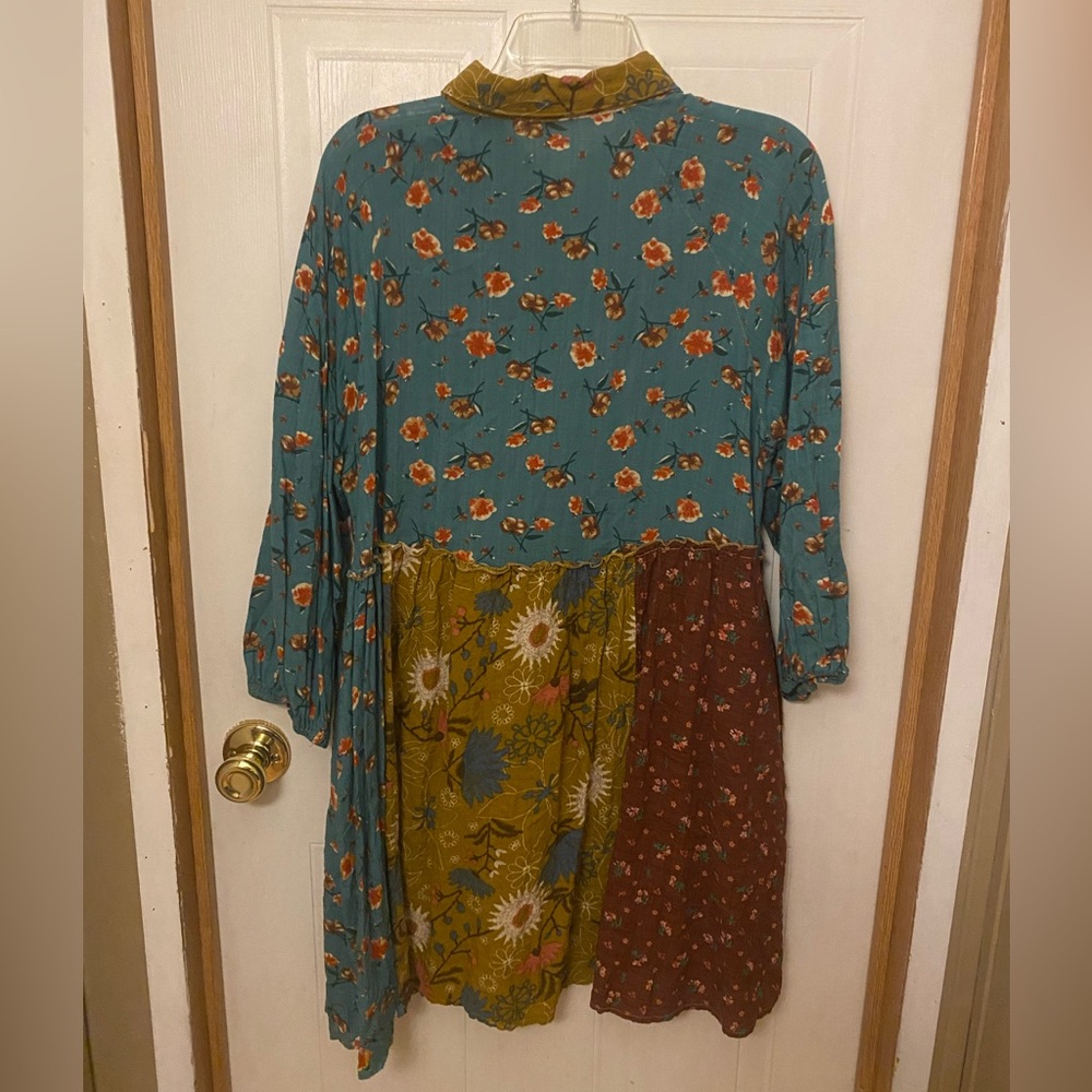 Easel Multicolor Floral Patchwork Boho Dress L - image 5